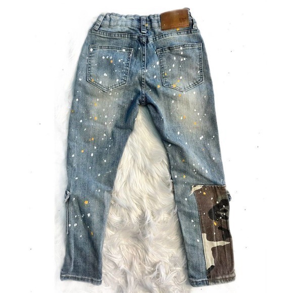 Waimea boys Blue Denim Camo Distressed Moto Skinny Fit Jeans‎ sz 6 Adjustable - Picture 2 of 9